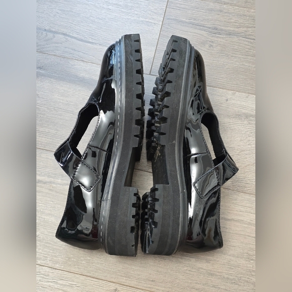 Steve Madden Suzey Black Patent Mary Jane Loafers Size 10 Chunky Preppy Mod - Picture 4 of 5